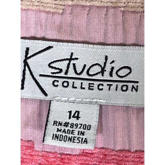 K Studio Textured Jacket 14 Pink Striped Floral Embroidery Resort Classic Preppy - Picture 2 of 15